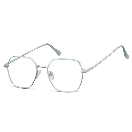 Okulary Sześciokątne zerówki oprawki optyczne 911A błękitno-srebrne